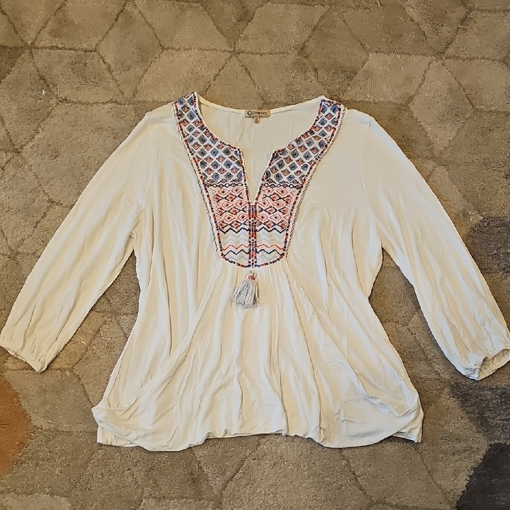 Democracy Cream Blouse with Multicolor Embroidery